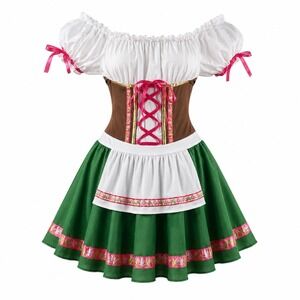 Spooktacular Creations Oktoberfest Dirndl Costume XXL Green Brown Bavarian Dress
